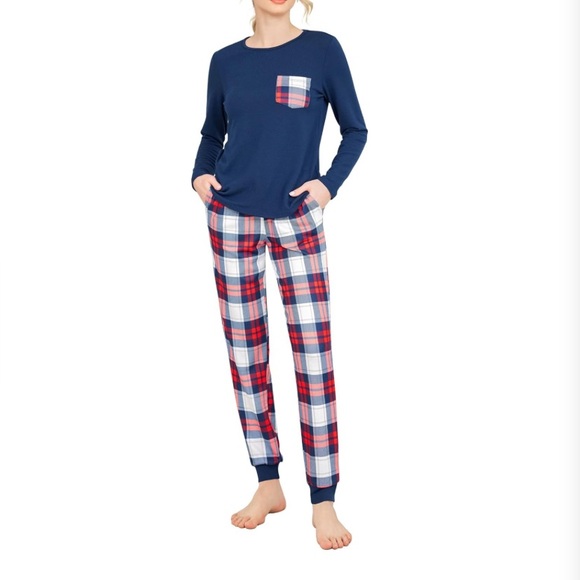 Ekouaer Other - Plaid Print Women's Long Sleeve Pajama Set with Soft Lounge Pants size M NWT